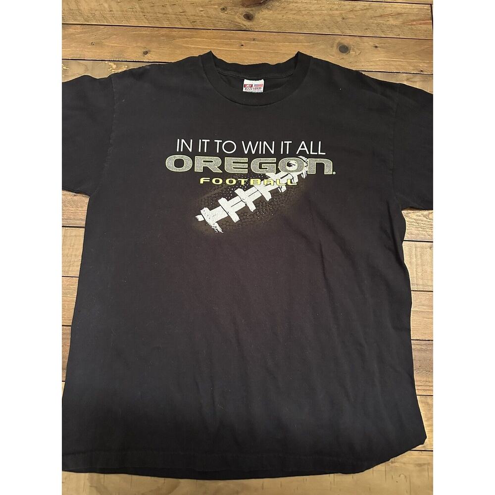 Oregon Ducks Bayside T Shirt Vintage Made in USA Black XL Good Condition